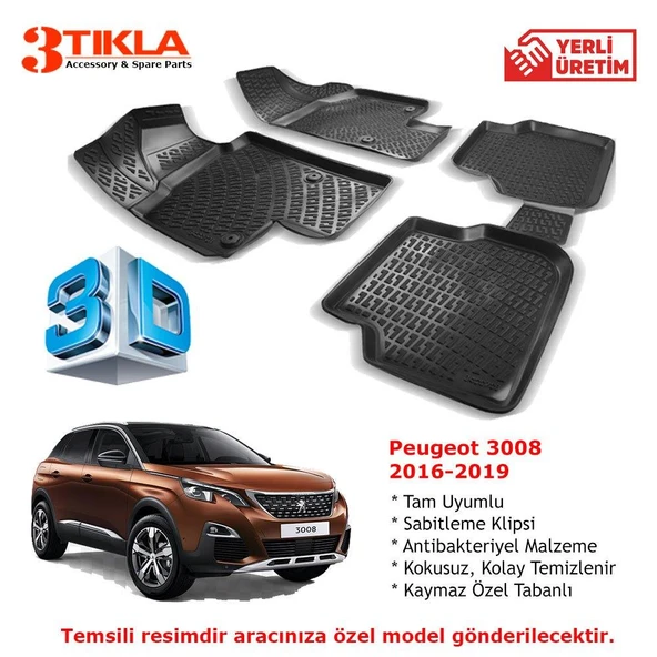 Peugeot 3008 2016-2019 Premium 3D Havuzlu Paspas Seti ürün görseli