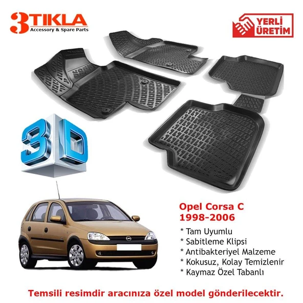 Opel Corsa C 1998-2006 Premium 3D Havuzlu Paspas Seti ürün görseli
