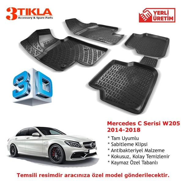 Mercedes C Serisi W205 2014-2018 Premium 3D Havuzlu Paspas Seti ürün görseli