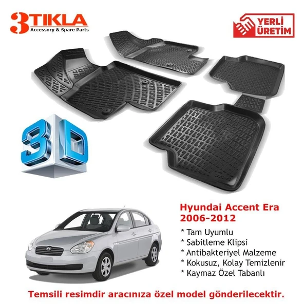 Hyundai Accent Era 2006-2012 Premium 3D Havuzlu Paspas Seti ürün görseli