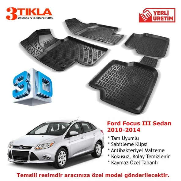 Focus III Sedan 2010-2014 Premium 3D Havuzlu Paspas Seti ürün görseli