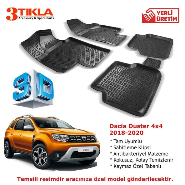 Dacia Duster 4x4 2018-2020 Premium 3D Havuzlu Paspas Seti ürün görseli