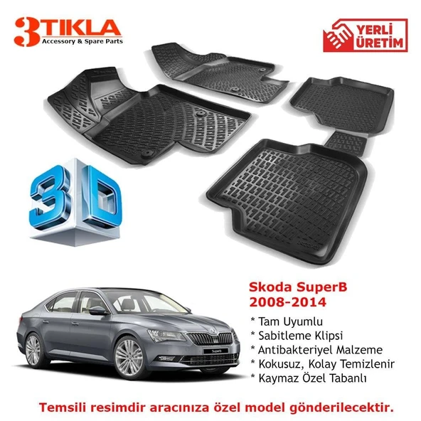 Skoda SuperB 2008-2014 Premium 3D Havuzlu Paspas Seti ürün görseli