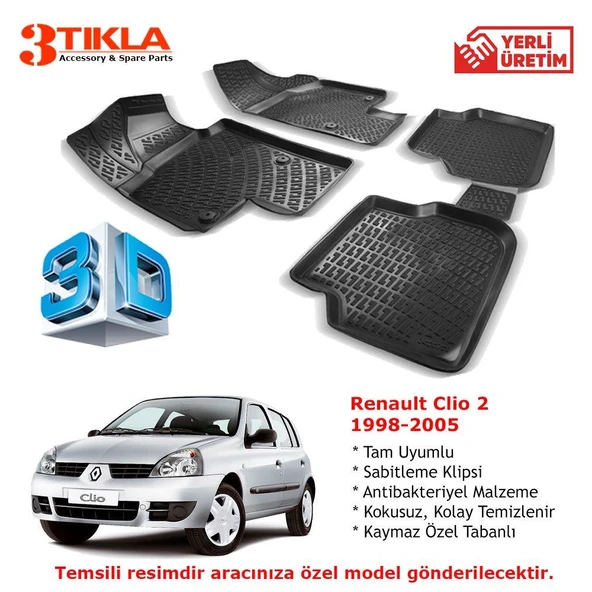 Renault Clio 2 1998-2005 Premium 3D Havuzlu Paspas Seti ürün görseli