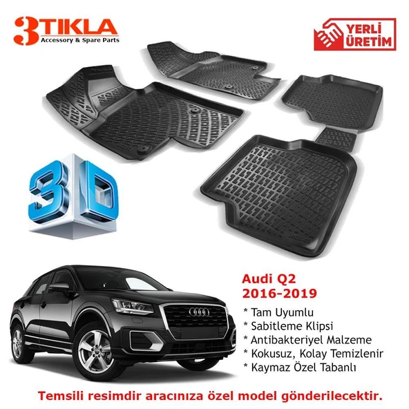 Audi Q2 2015-2019 Premium 3D Havuzlu Paspas Seti ürün görseli