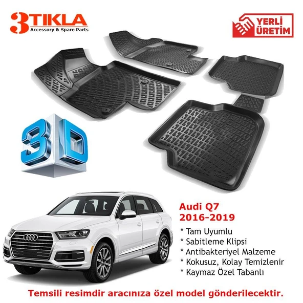 Audi Q7 2016-2020 Premium 3D Havuzlu Paspas Seti ürün görseli
