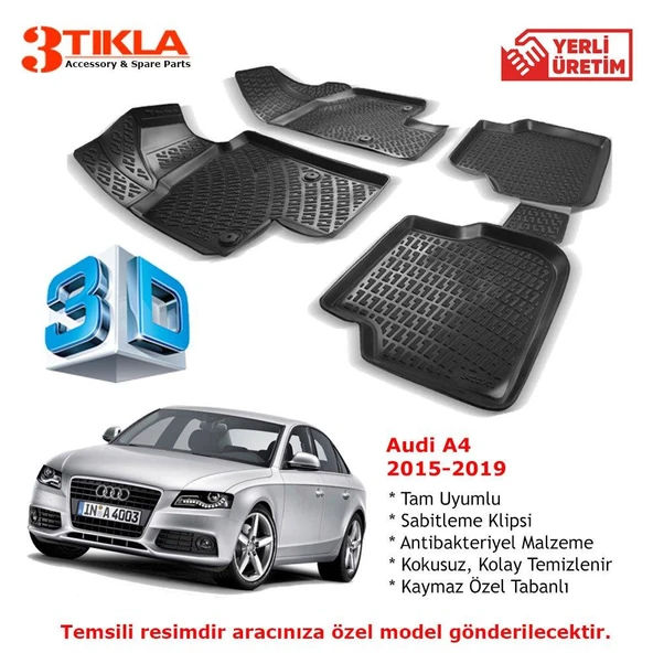 Audi A4 2015-2019 Premium 3D Havuzlu Paspas Seti ürün görseli