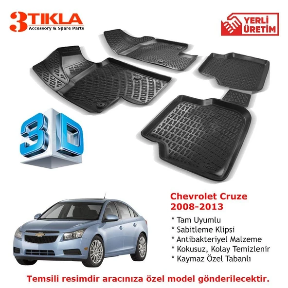Chevrolet Cruze Sedan 2008-2013 Premium 3D Havuzlu Paspas Seti ürün görseli