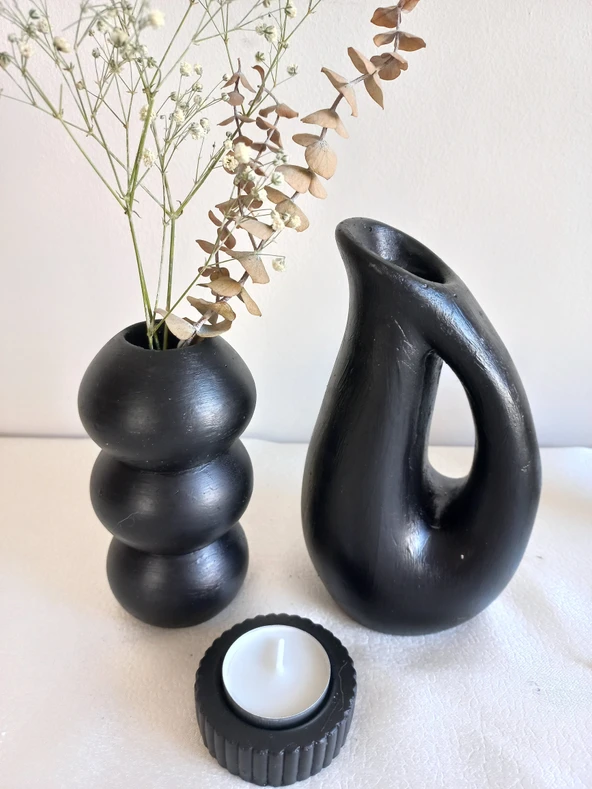 SÜRAHİ BALON VAZO SET SİYAH - Resim 3