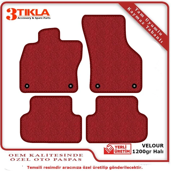 Mercedes S Serisi W221 Kısa 2006-2013 Halı Paspas Seti Kırmızı- - Resim 2