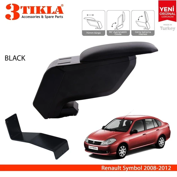 Renault Symbol 2008-2012 Delmesiz Çelik Ayaklı Siyah Kolçak Kol Dayama ürün görseli