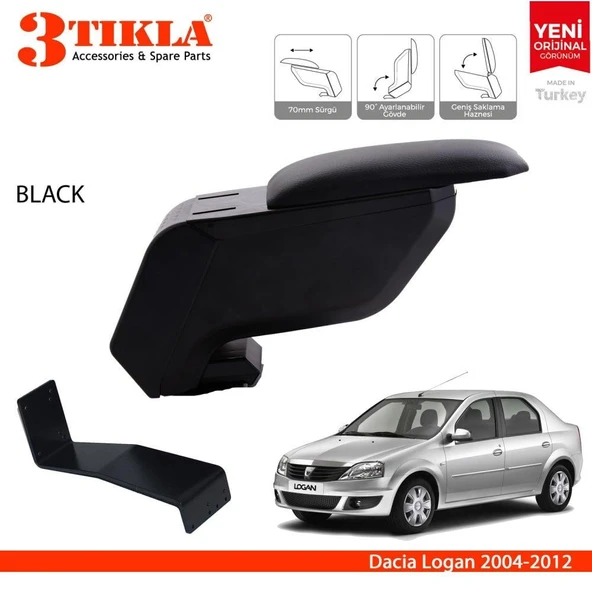 Dacia Logan 2004-2012 Delmesiz Çelik Ayaklı Siyah Kolçak Kol Dayama ürün görseli