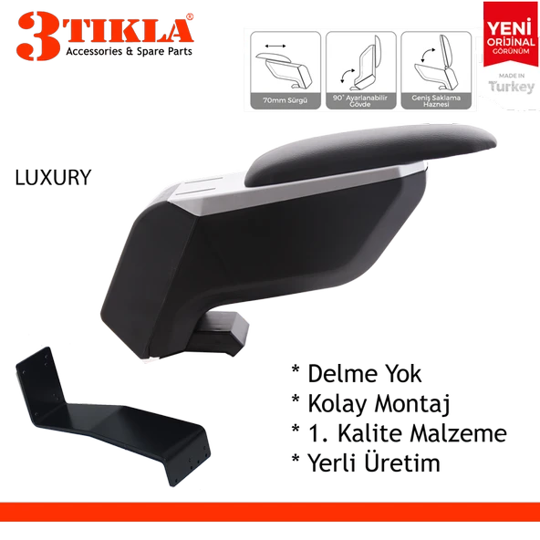 Lüks Set Dacia Sandero 2009 Delmesiz Çelik Ayaklı Gri-Siyah Kolçak Kol Dayama, Direksiyon Kılıfı - Resim 2