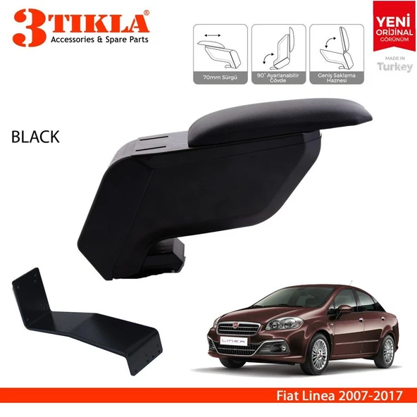 Fiat Linea 2007-2017 Delmesiz Çelik Ayaklı Siyah Kolçak Kol Dayama ürün görseli