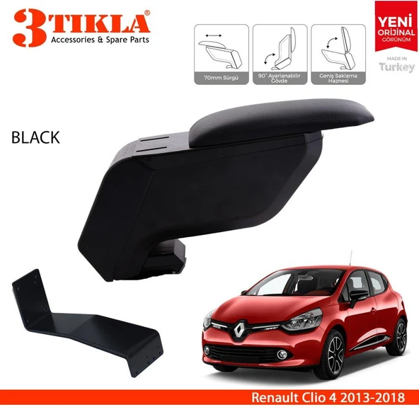 Renault Clio 4 Delmesiz Çelik Ayaklı Siyah Kolçak Kol Dayama ürün görseli 1