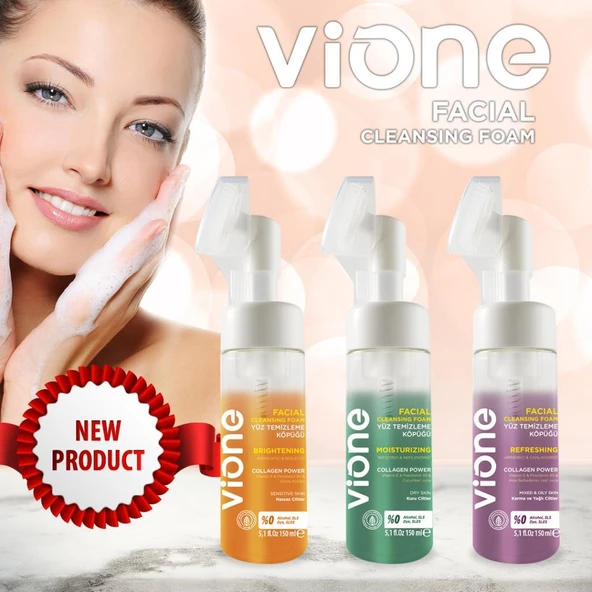 vione 2 Li Set Yüz Temizleme Köpüğü 150ml Özel Fırçalı - Resim 4