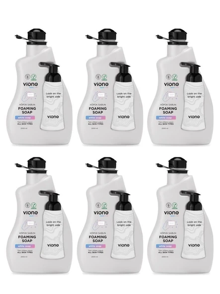 vione 6 Adet Köpük Sabun El ve Yüz İçin Beyaz Sabunlu 2 lt (Köpük Yapıcı Sabunluk Hediyeli) ürün görseli 1