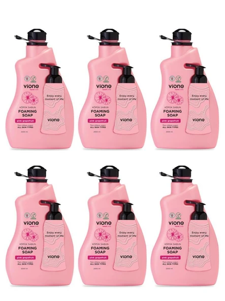 vione 6 Adet Köpük Sabun El ve Yüz İçin Pembe Greyfurt 2 lt (Köpük Yapıcı Sabunluk Hediyeli) ürün görseli 1