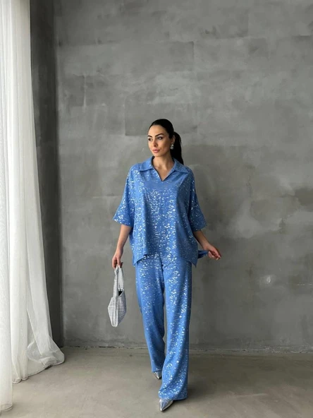 VARAKLI BLUZ PANTOLON TAKIM - Mavi ürün görseli