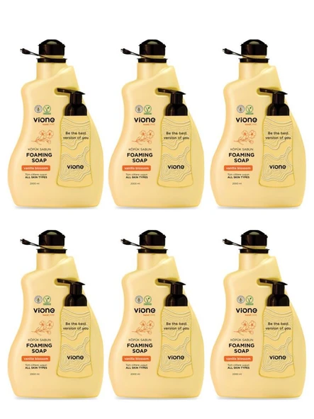 vione 6 Adet Köpük Sabun El ve Yüz İçin Vanilya Çiçeği 2 lt (Köpük Yapıcı Sabunluk Hediyeli) ürün görseli 1