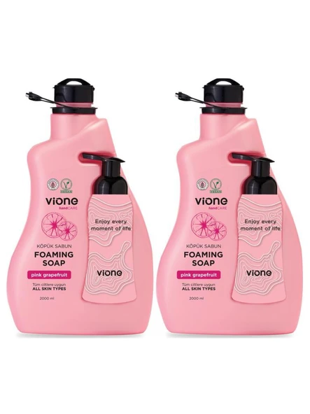 vione 2 Adet Köpük Sabun El ve Yüz İçin Pembe Greyfurt 2 lt (Köpük Yapıcı Sabunluk Hediyeli) ürün görseli 1