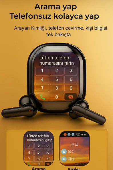 QASUL Kişiselleştirilebilir LED Ekran Renkli Dokunmatik Ekranlı Kablosuz Bluetooth Kulaklıkv - Resim 2