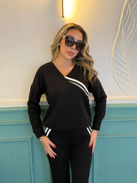 Kadın Ribana Detay Bluz Ve Ispanyol Paça Yırtmaçlı Pantolon Ikili Takım - Resim 3