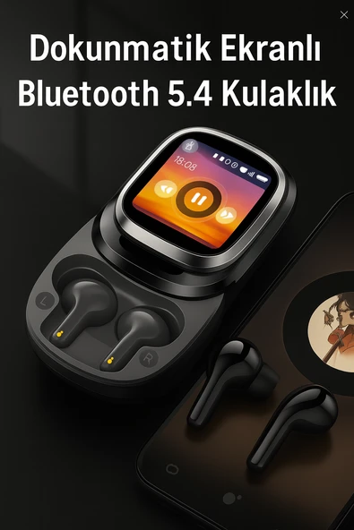 QASUL Kişiselleştirilebilir LED Ekran Renkli Dokunmatik Ekranlı Kablosuz Bluetooth Kulaklıkv - Resim 8