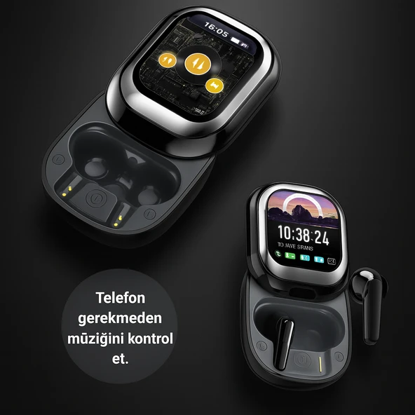 QASUL Kişiselleştirilebilir LED Ekran Renkli Dokunmatik Ekranlı Kablosuz Bluetooth Kulaklıkv - Resim 6