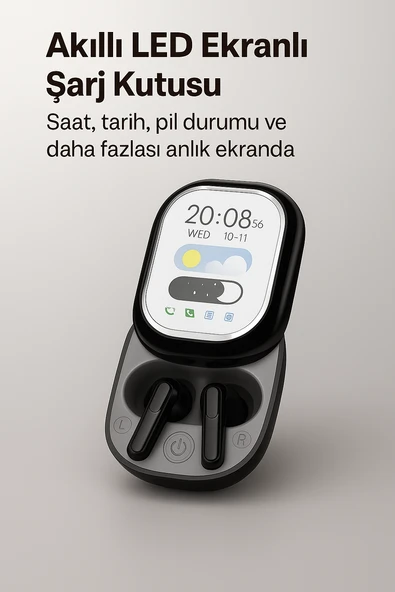 QASUL Kişiselleştirilebilir LED Ekran Renkli Dokunmatik Ekranlı Kablosuz Bluetooth Kulaklıkv - Resim 9