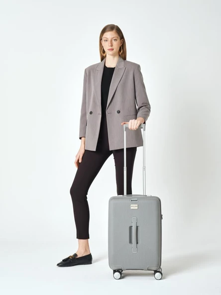 Pierre Cardin Trolley Valiz Gri Kabin Boy 04PC7080-03-GRİ - Resim 2