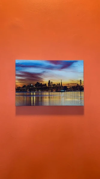 Günbatımı Şehir Ve Köprü Manzaralı Natürel Tasarım Ahşap Çerçeve Ev İşyeri Duvar Kanvas Tablo SHR2 - Resim 7