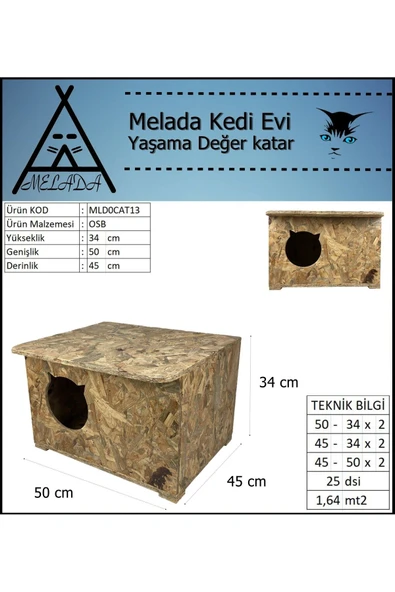 MELADA Kedi Evi Dış Ortam Uygun Ahşap Kedi Evi OSB 50x45x34 cm - 2