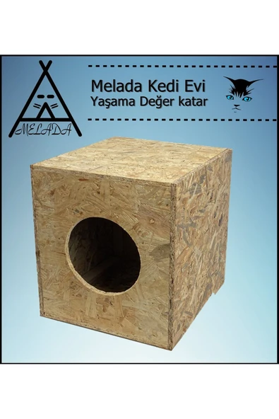 MELADA Kedi Evi Dış Ortam Uygun Ahşap Kedi Evi OSB 40x37x34 cm - 4