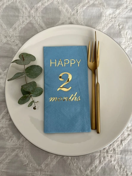 Gold Yaldızlı Mavi Happy 2 Yaş Months Garson Katlama Peçete 16 Adet - 1