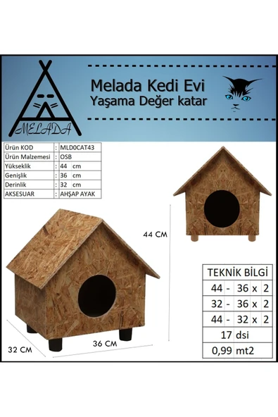 MELADA Kedi Evi Dış Ortam Uygun Ahşap Kedi Evi OSB 44x36x32 cm - 5