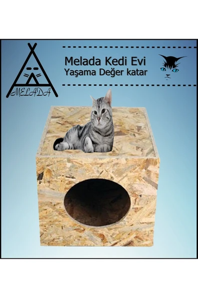 MELADA Kedi Evi Dış Ortam Uygun Ahşap Kedi Evi OSB 40x30x30 cm - 2