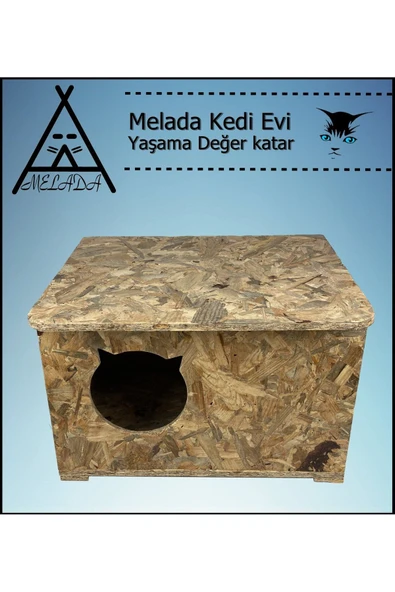 MELADA Kedi Evi Dış Ortam Uygun Ahşap Kedi Evi OSB 60x45x40 cm - 4
