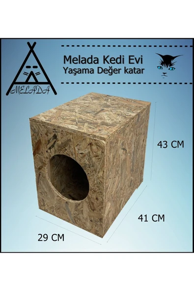 MELADA Kedi Evi Dış Ortam Uygun Ahşap Kedi Evi OSB 43x41x29 cm - 3