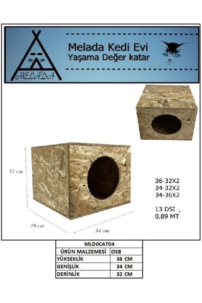MELADA Kedi Evi Dış Ortam Uygun Ahşap Kedi Evi OSB 36x34x32 cm - 3