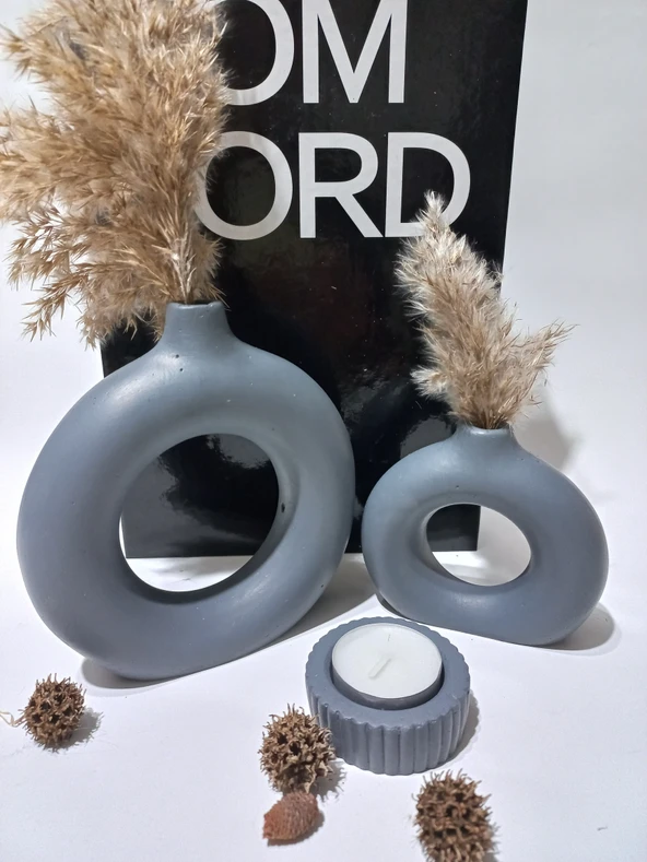 İKİLİ DONUT VAZO MUMLUK SET RANDOM - Resim 3