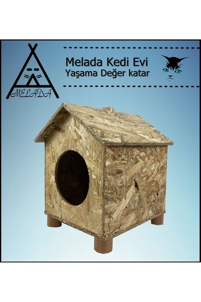 MELADA Kedi Evi Dış Ortam Uygun Ahşap Kedi Evi OSB 43x40x37 cm
