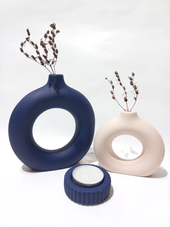 İKİLİ DONUT VAZO MUMLUK SET RANDOM - Resim 2