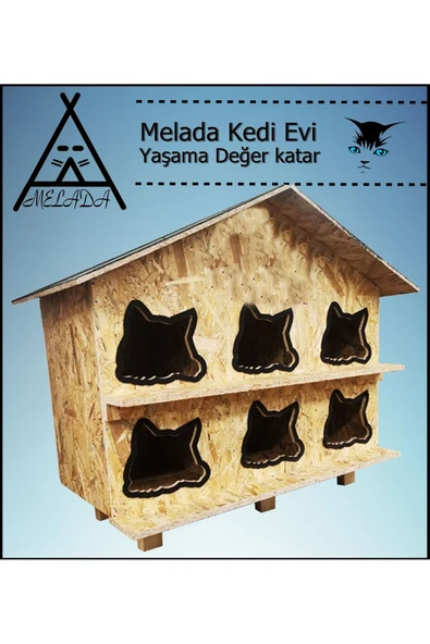 MELADA Kedi Evi Dış Ortam Uygun Ahşap Kedi Evi OSB 100X95X50 cm