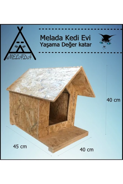 MELADA Kedi Evi Dış Ortam Uygun Ahşap Kedi Evi OSB 45x40x40 cm - 5