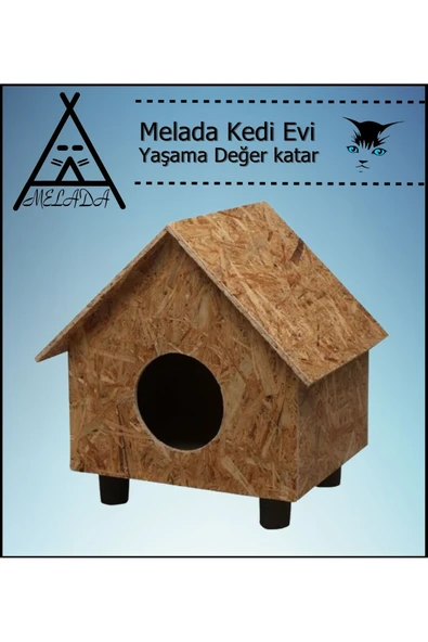 MELADA Kedi Evi Dış Ortam Uygun Ahşap Kedi Evi OSB 44x36x32 cm - 4