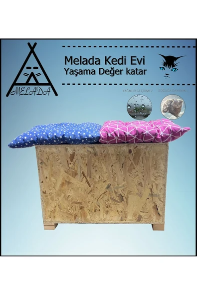 MELADA Kedi Evi Dış Ortam Uygun Ahşap Kedi Evi Double OSB Minderli 61x41x36 cm - 3