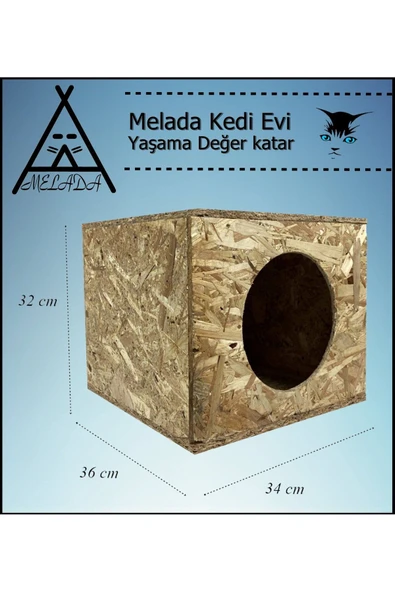 MELADA Kedi Evi Dış Ortam Uygun Ahşap Kedi Evi OSB 36x34x32 cm - 4