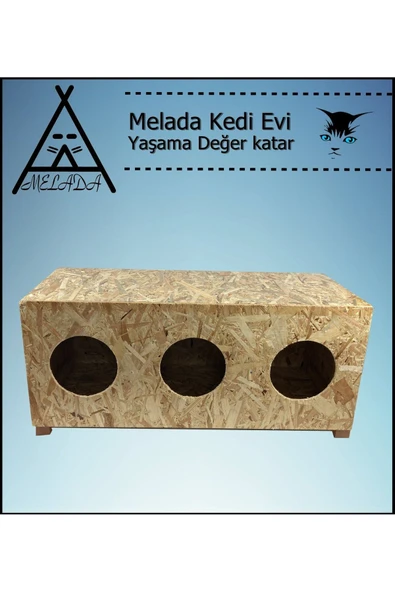 MELADA Kedi Evi Dış Ortam Uygun 3'lü Ahşap Kedi Evi OSB 93x41x39 cm - 3