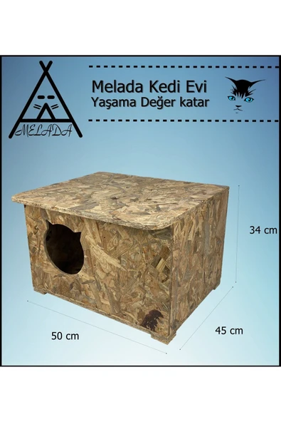 MELADA Kedi Evi Dış Ortam Uygun Ahşap Kedi Evi OSB 50x45x34 cm - 4